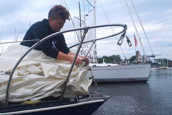 MaryEllen Markuske prepares the Thetis to sail.