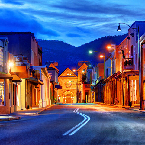 Downtown Santa Fe at night