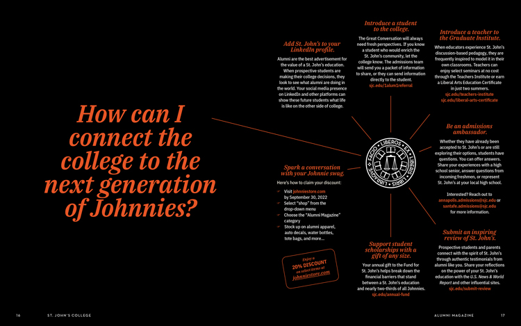 St Johns College Magazine How Can I Connect the College to Next Generation of Johnnies