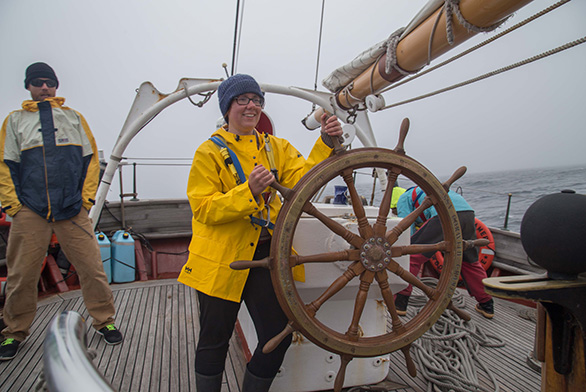 Mary Christman takes the helm during her trans-Atlantic voyage.