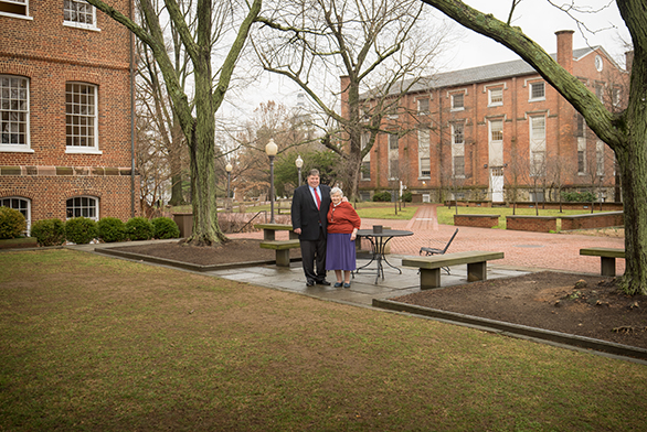 Nelson stands with longtime tutor and former dean Eva Brann.