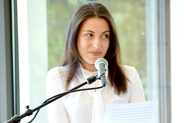 Elizabeth Akhvlediani speaks at the fourth annual scholarship luncheon.