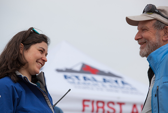 Mia Goldman (SF14) and former tutor Lauren Brubaker share a laugh.