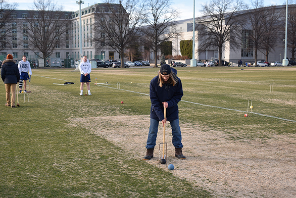 A member of the St. John's team takes a shot.