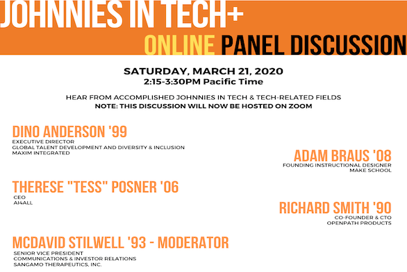 Johnnies in tech online panel discussion event