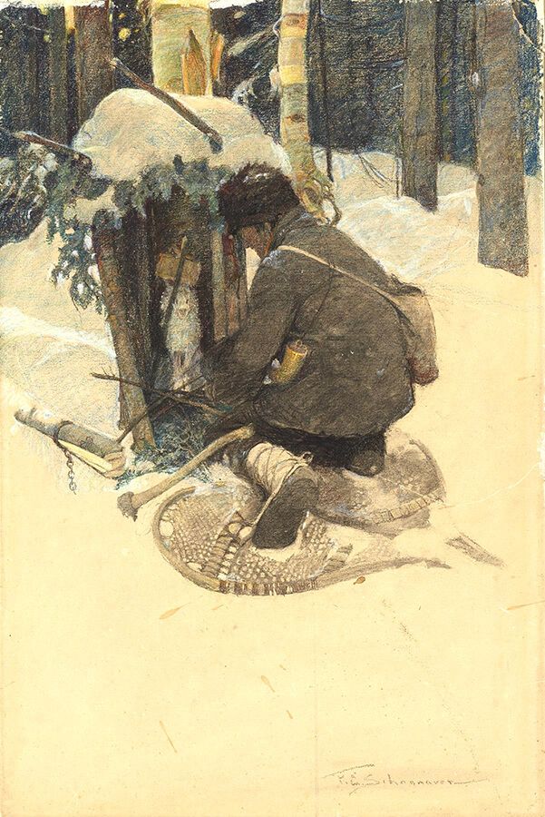 Setting the Lynx Trap by Frank Schoonover, Mitchell Gallery