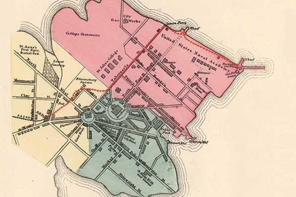 The red line on the map shows the route Lincoln is believed to have taken weeks before his assassination.