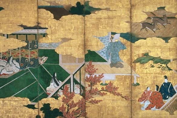 Folding screen with scenes from The Tale of Genji