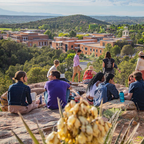 Students gathering on hill above Santa Fe Campus
